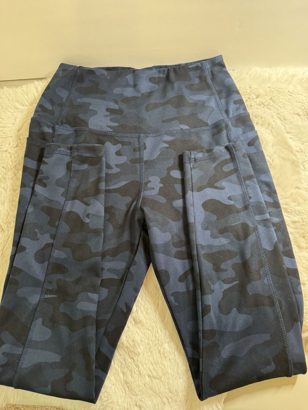 Danskin Leggings Blue Black Camo High Rise Stretch Comfort Activewear M Gym